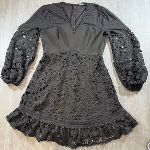 Ina Black Dress With Embroidered Skirt And Sheer Top Size Med